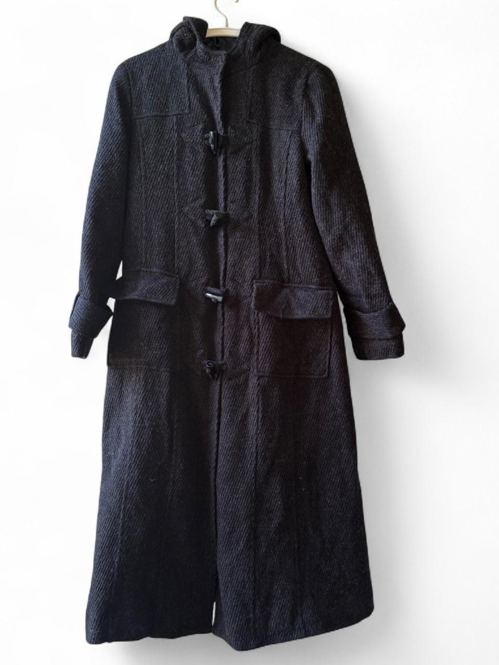 vintage Xhilaration long black hooded duffle coat size L